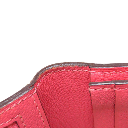 HERMES Long Wallet Purse Shave pink Bearn Soufflet Rose Lipstick Silver Metal