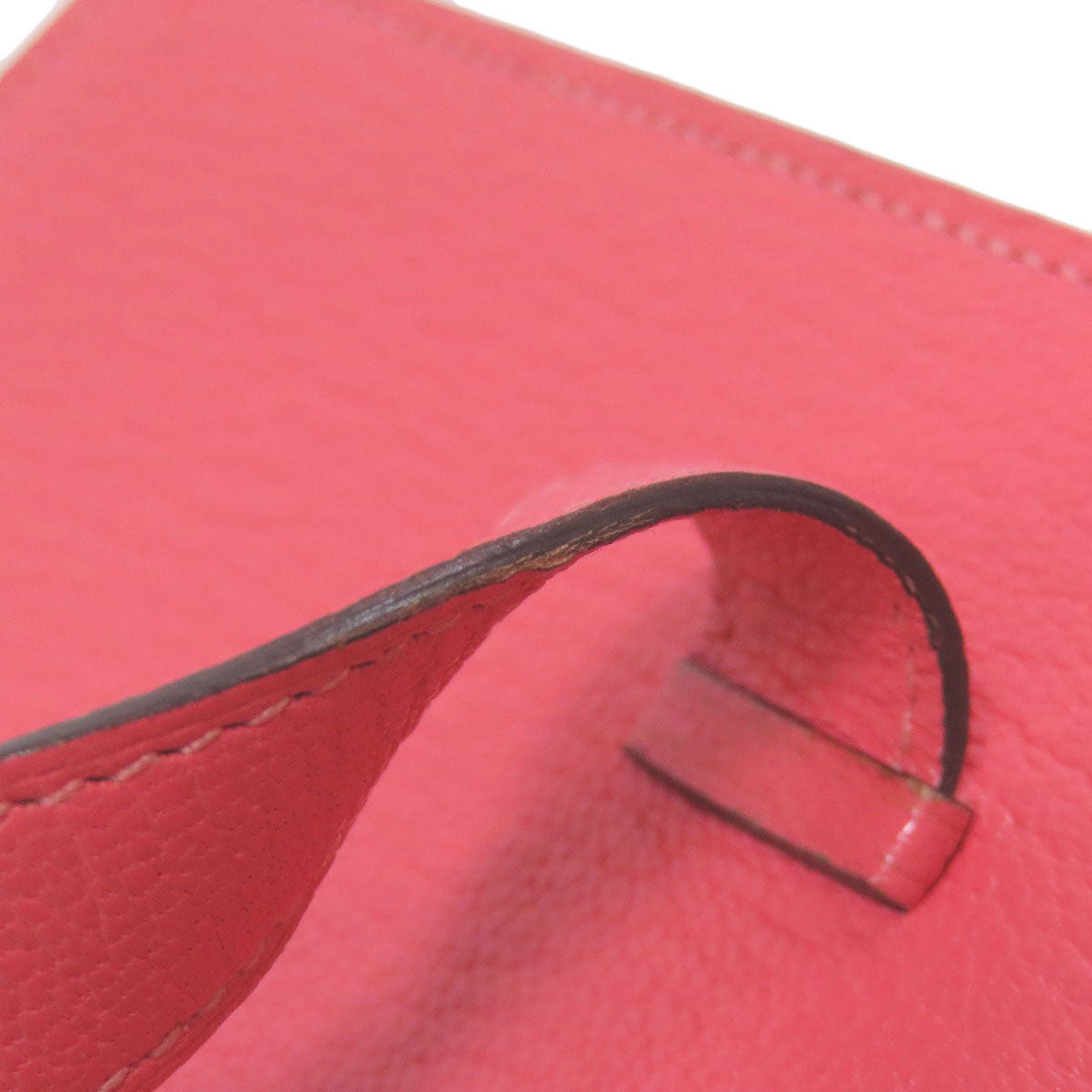 HERMES Long Wallet Purse Shave pink Bearn Soufflet Rose Lipstick Silver Metal