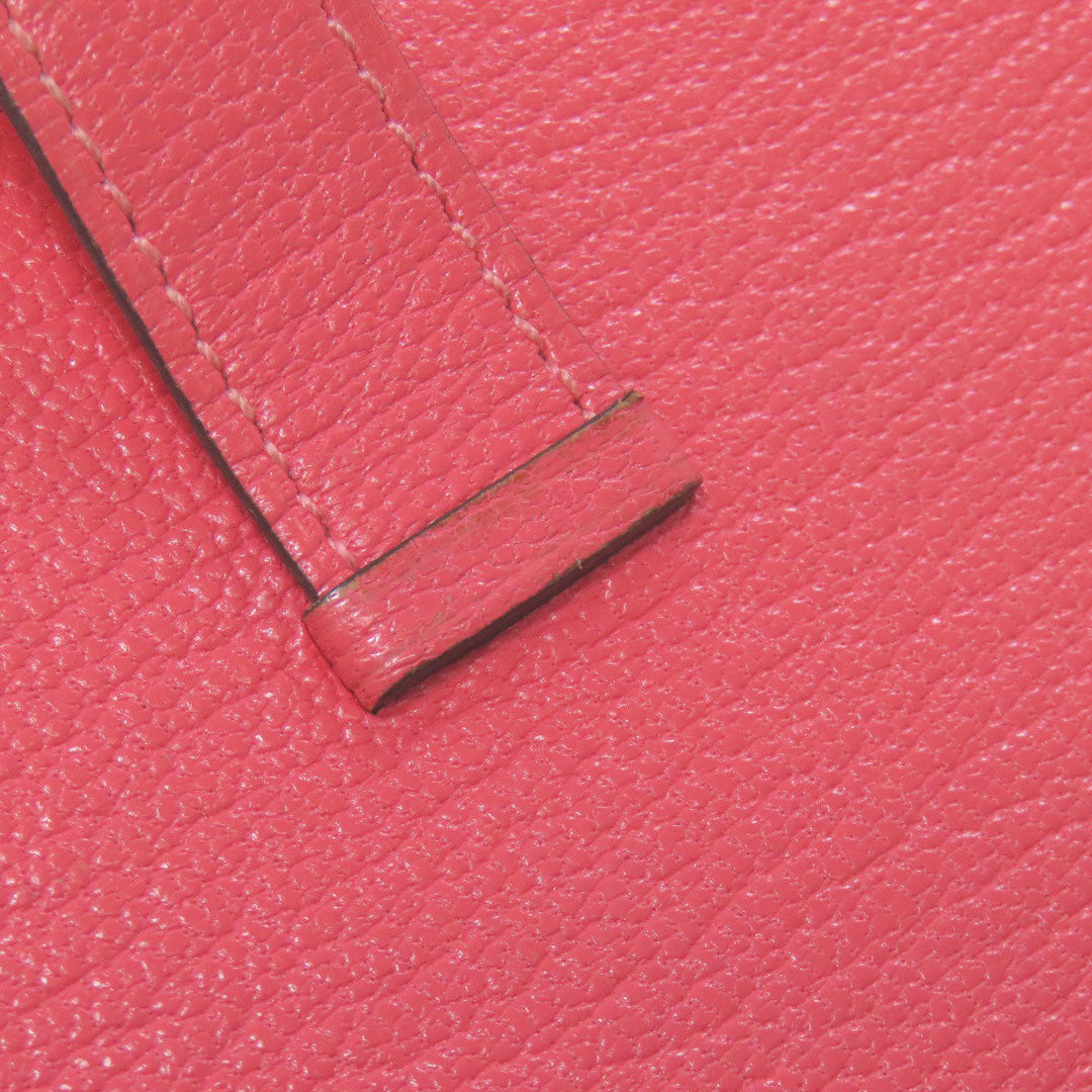 HERMES Long Wallet Purse Shave pink Bearn Soufflet Rose Lipstick Silver Metal