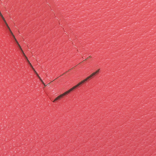 HERMES Long Wallet Purse Shave pink Bearn Soufflet Rose Lipstick Silver Metal