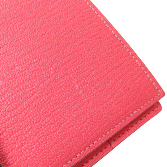 HERMES Long Wallet Purse Shave pink Bearn Soufflet Rose Lipstick Silver Metal