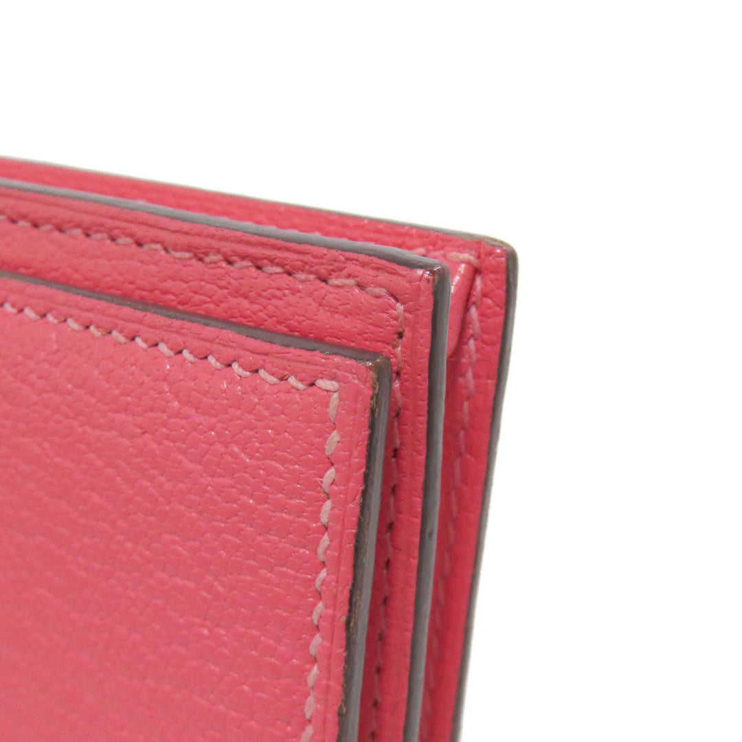 HERMES Long Wallet Purse Shave pink Bearn Soufflet Rose Lipstick Silver Metal