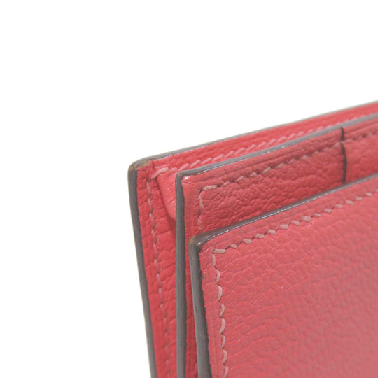 HERMES Long Wallet Purse Shave pink Bearn Soufflet Rose Lipstick Silver Metal