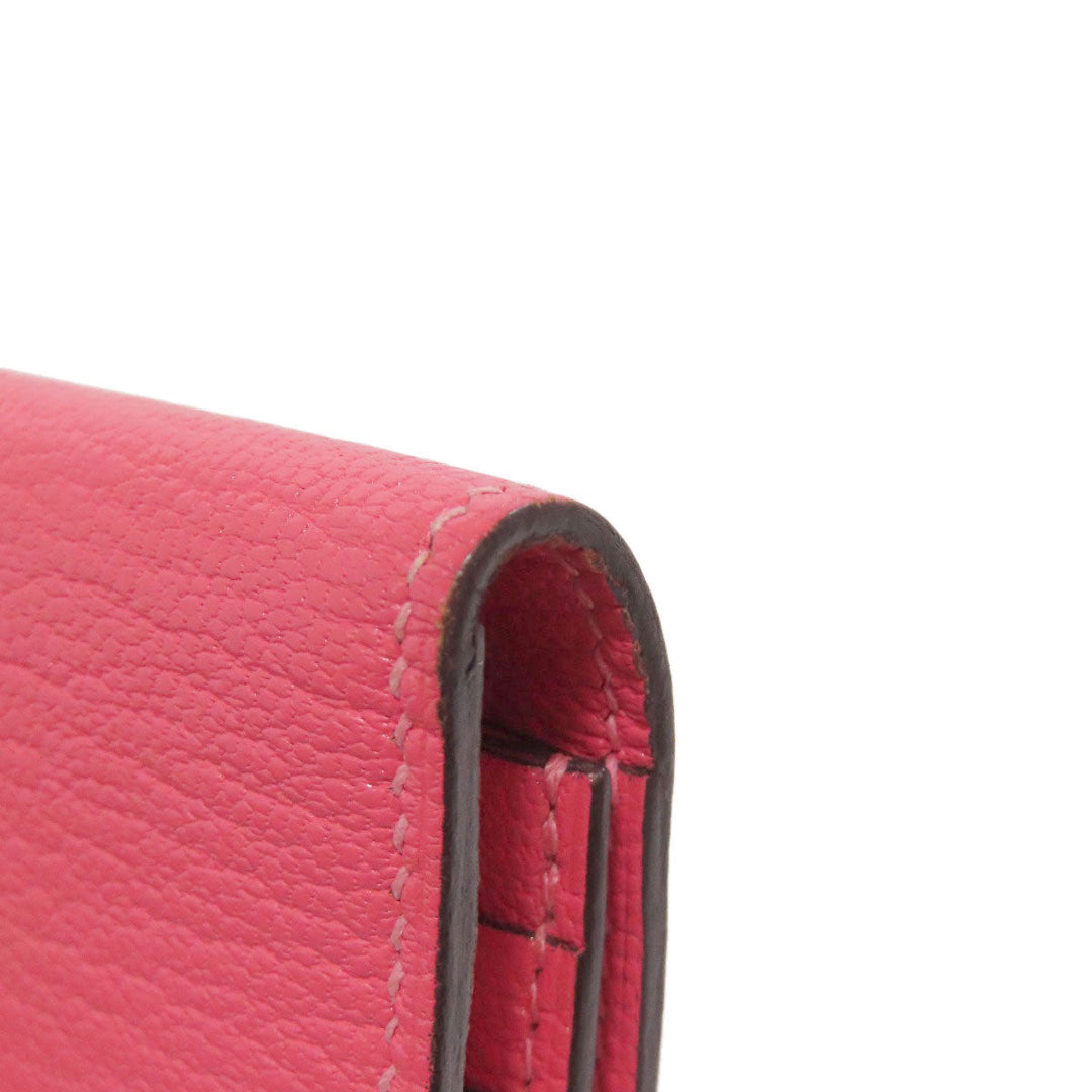 HERMES Long Wallet Purse Shave pink Bearn Soufflet Rose Lipstick Silver Metal