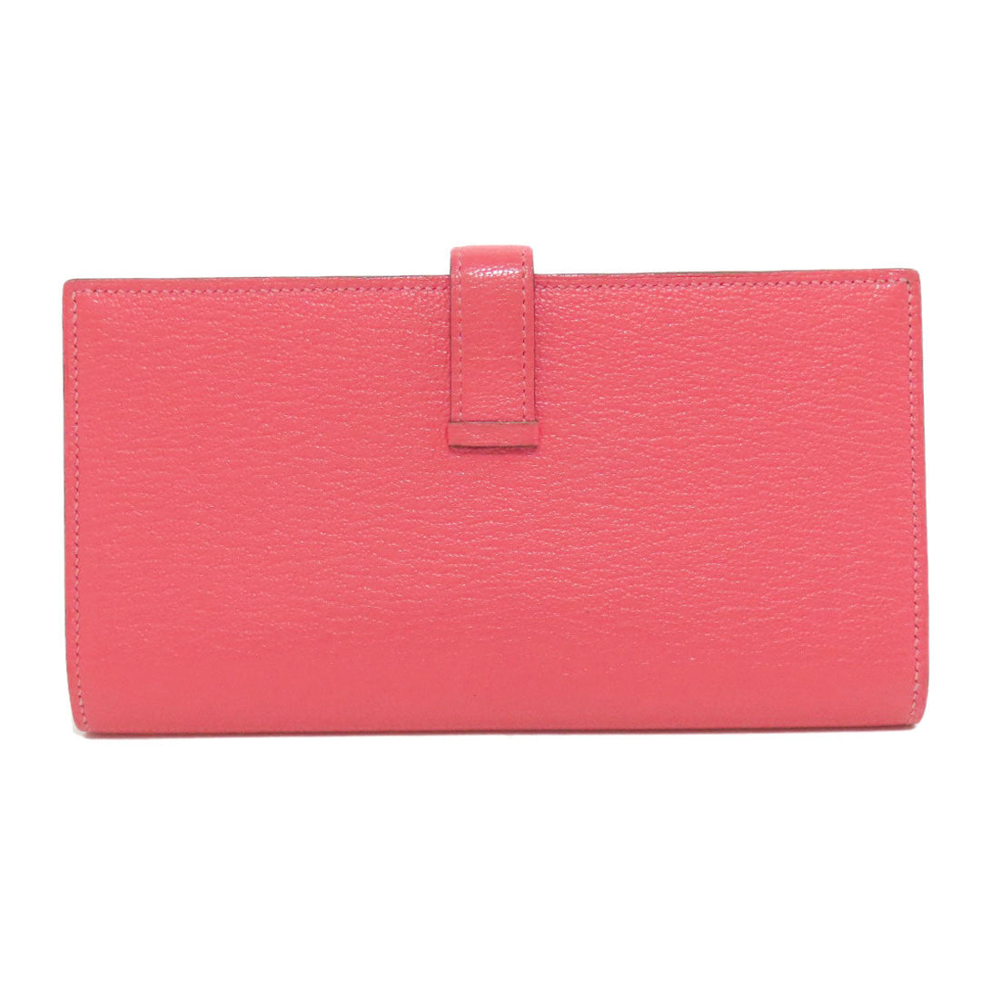HERMES Long Wallet Purse Shave pink Bearn Soufflet Rose Lipstick Silver Metal