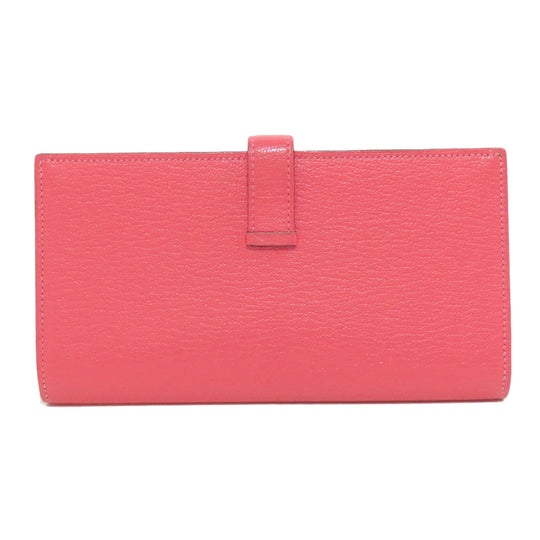 HERMES Long Wallet Purse Shave pink Bearn Soufflet Rose Lipstick Silver Metal