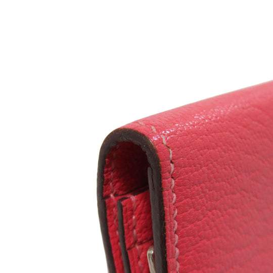HERMES Long Wallet Purse Shave pink Bearn Soufflet Rose Lipstick Silver Metal