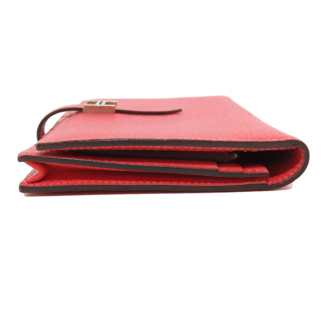HERMES Long Wallet Purse Shave pink Bearn Soufflet Rose Lipstick Silver Metal