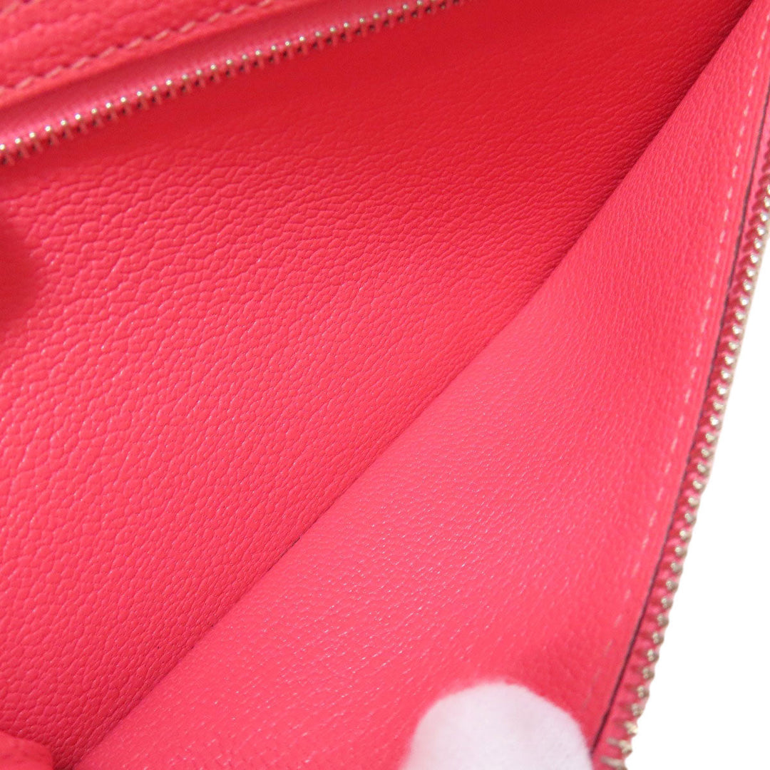 HERMES Long Wallet Purse Shave pink Bearn Soufflet Rose Lipstick Silver Metal