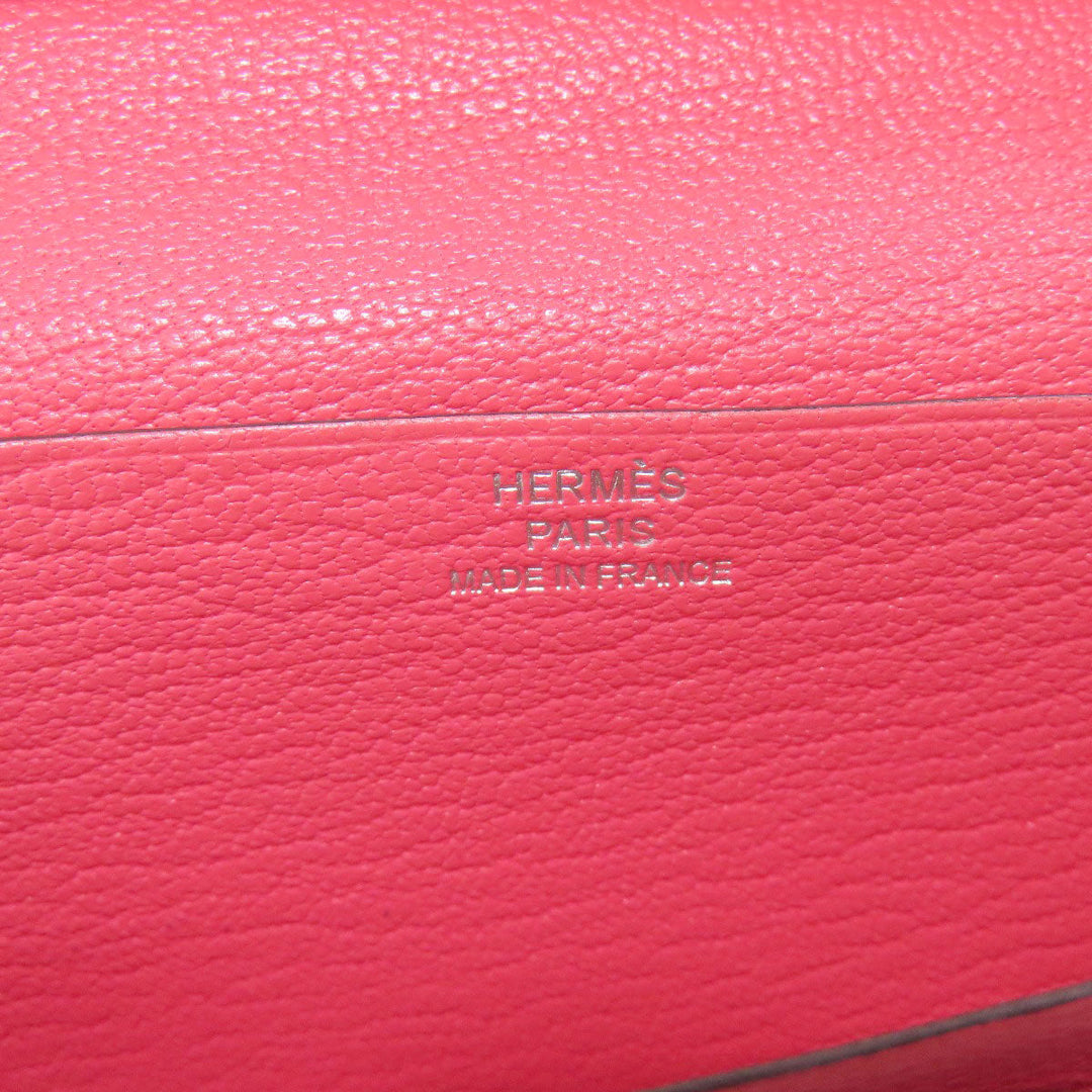 HERMES Long Wallet Purse Shave pink Bearn Soufflet Rose Lipstick Silver Metal