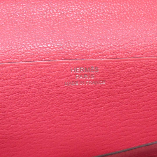 HERMES Long Wallet Purse Shave pink Bearn Soufflet Rose Lipstick Silver Metal