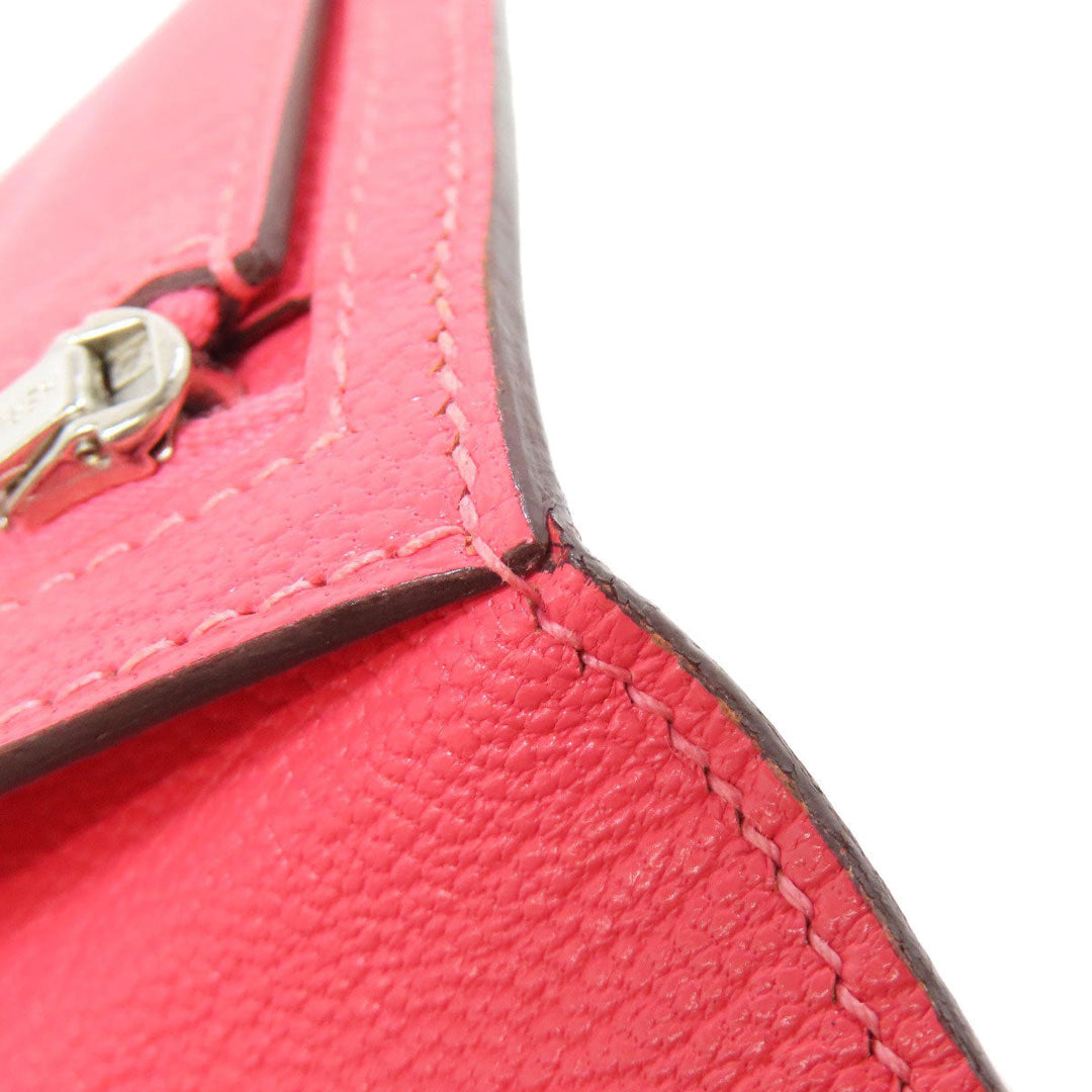 HERMES Long Wallet Purse Shave pink Bearn Soufflet Rose Lipstick Silver Metal