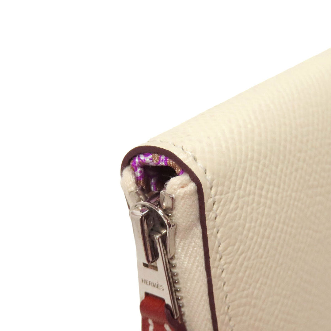 HERMES Long Wallet Purse Epsom white Azap Silkin Long Nata Women Used Authentic