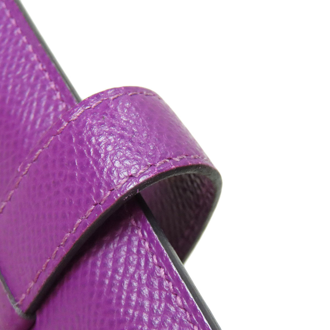 HERMES Card Case Epsom purple Bearn Gold Metal Women Used Authentic