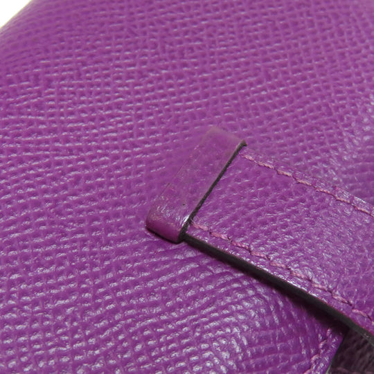 HERMES Card Case Epsom purple Bearn Gold Metal Women Used Authentic