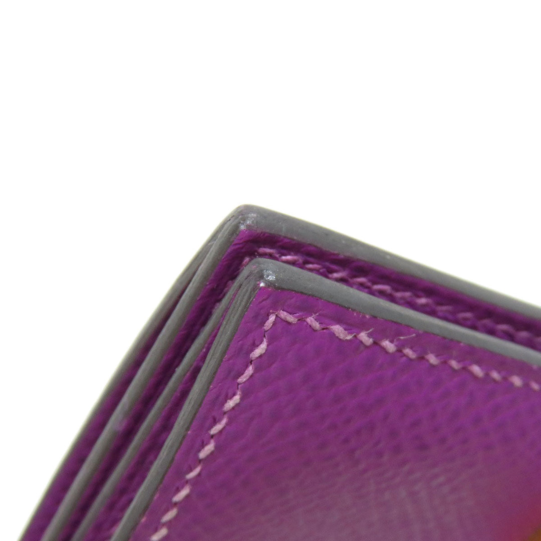 HERMES Card Case Epsom purple Bearn Gold Metal Women Used Authentic
