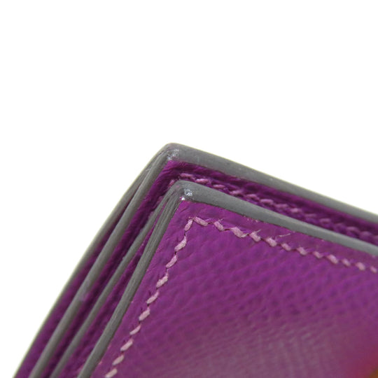 HERMES Card Case Epsom purple Bearn Gold Metal Women Used Authentic
