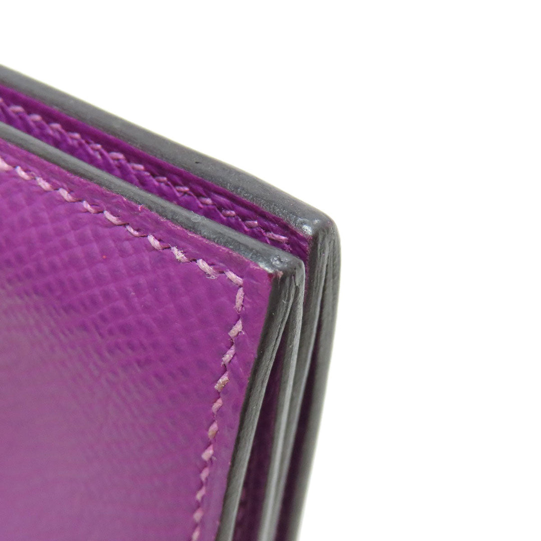HERMES Card Case Epsom purple Bearn Gold Metal Women Used Authentic