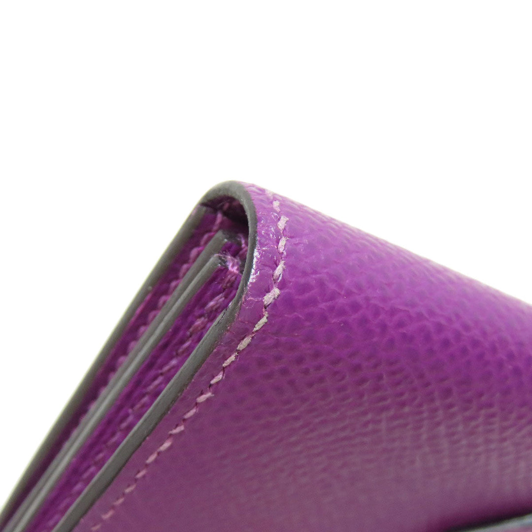 HERMES Card Case Epsom purple Bearn Gold Metal Women Used Authentic