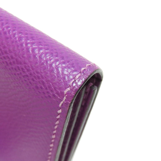 HERMES Card Case Epsom purple Bearn Gold Metal Women Used Authentic