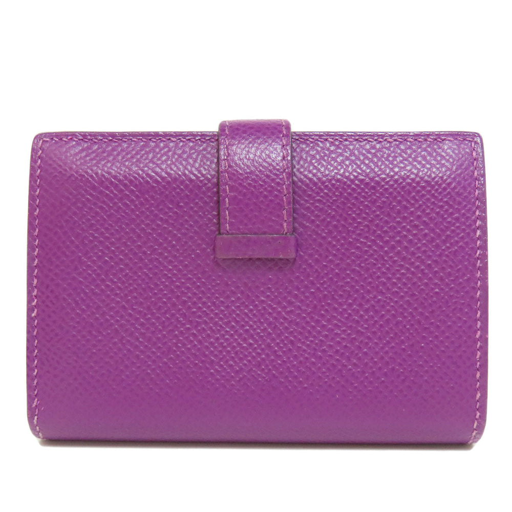 HERMES Card Case Epsom purple Bearn Gold Metal Women Used Authentic