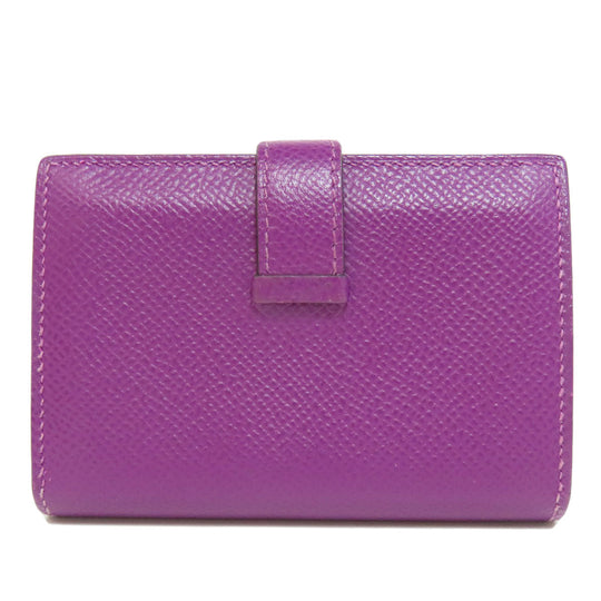 HERMES Card Case Epsom purple Bearn Gold Metal Women Used Authentic