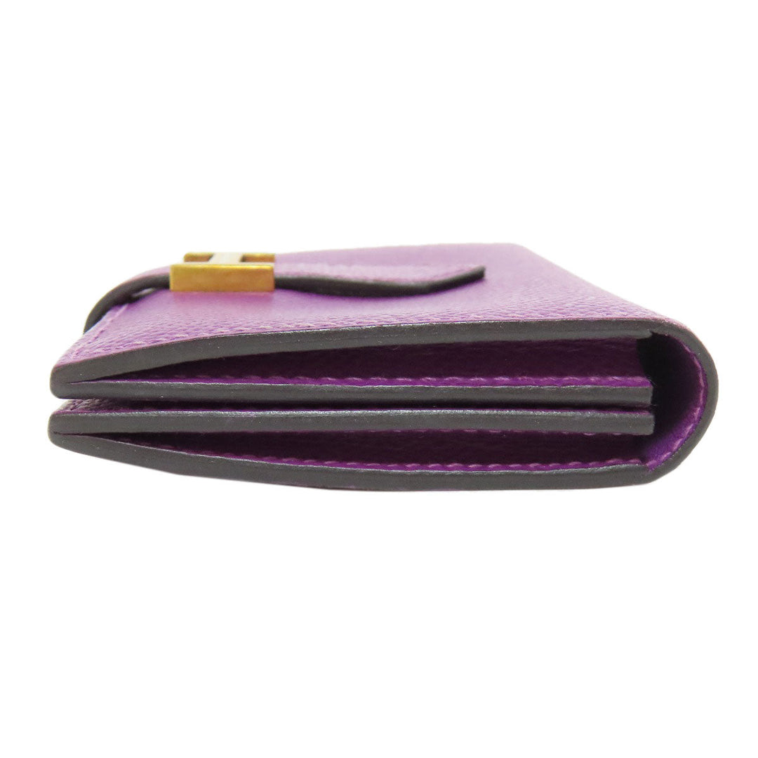 HERMES Card Case Epsom purple Bearn Gold Metal Women Used Authentic