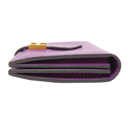 HERMES Card Case Epsom purple Bearn Gold Metal Women Used Authentic
