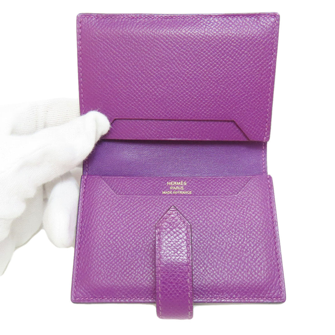 HERMES Card Case Epsom purple Bearn Gold Metal Women Used Authentic