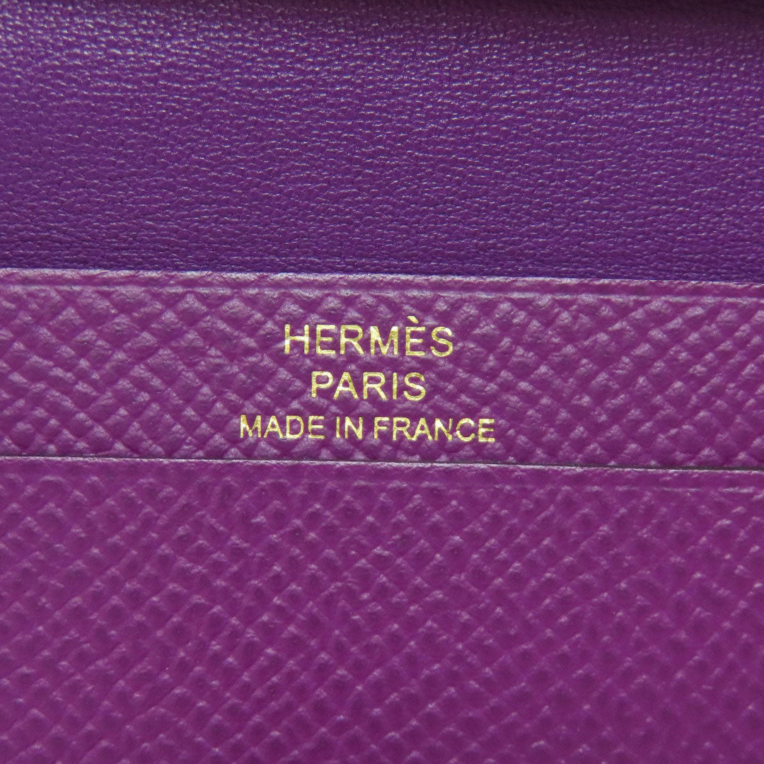 HERMES Card Case Epsom purple Bearn Gold Metal Women Used Authentic