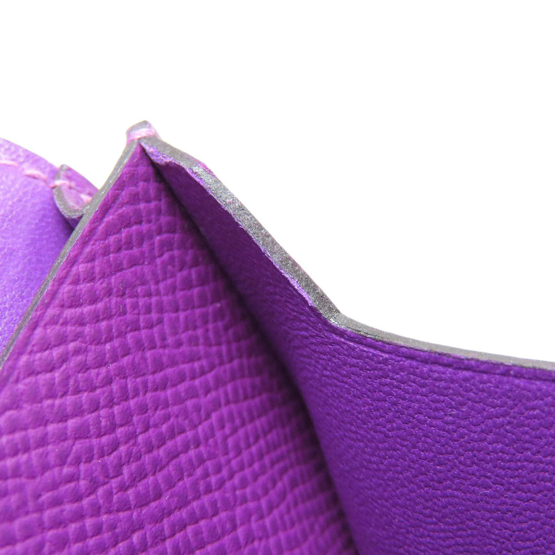 HERMES Card Case Epsom purple Bearn Gold Metal Women Used Authentic