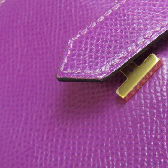 HERMES Card Case Epsom purple Bearn Gold Metal Women Used Authentic