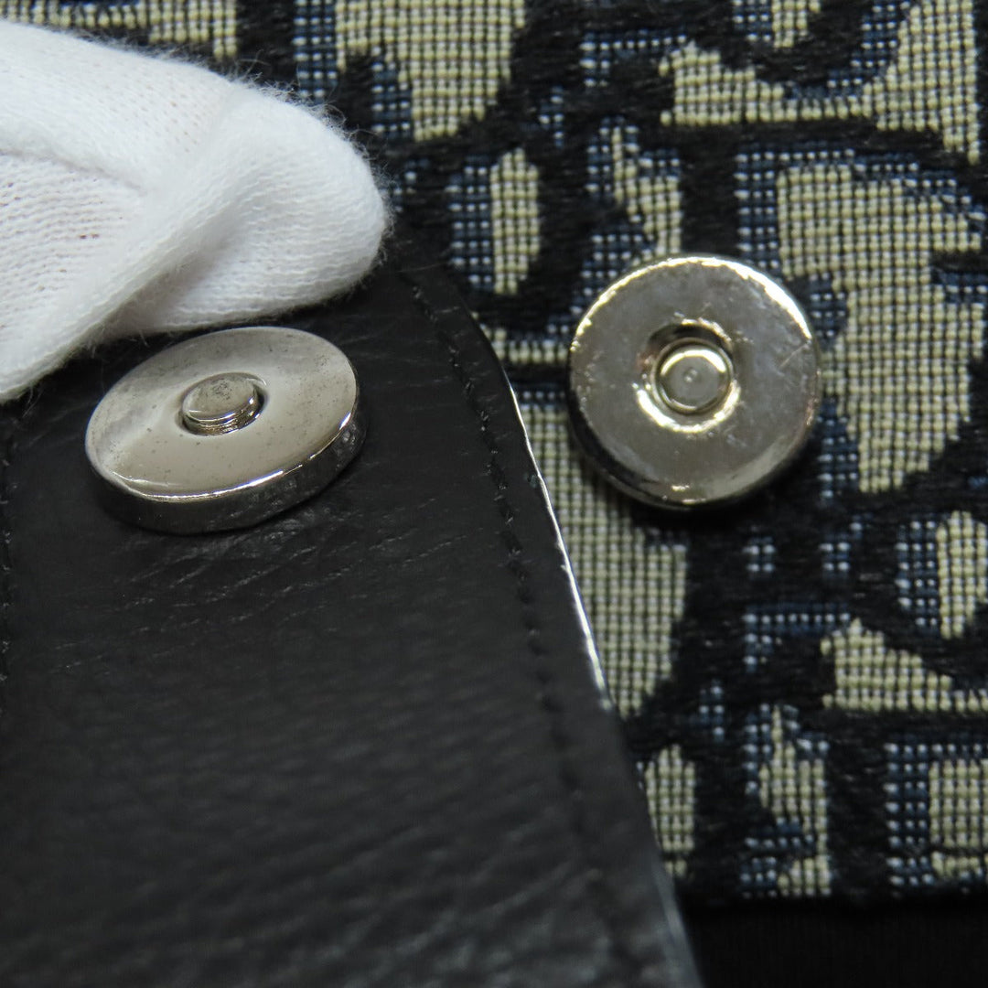 Christian Dior Tote Bag Canvas, Calfskin Navy Oblique 2WAY Women Used Authentic