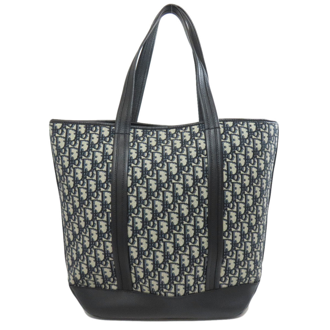 Christian Dior Tote Bag Canvas, Calfskin Navy Oblique 2WAY Women Used Authentic