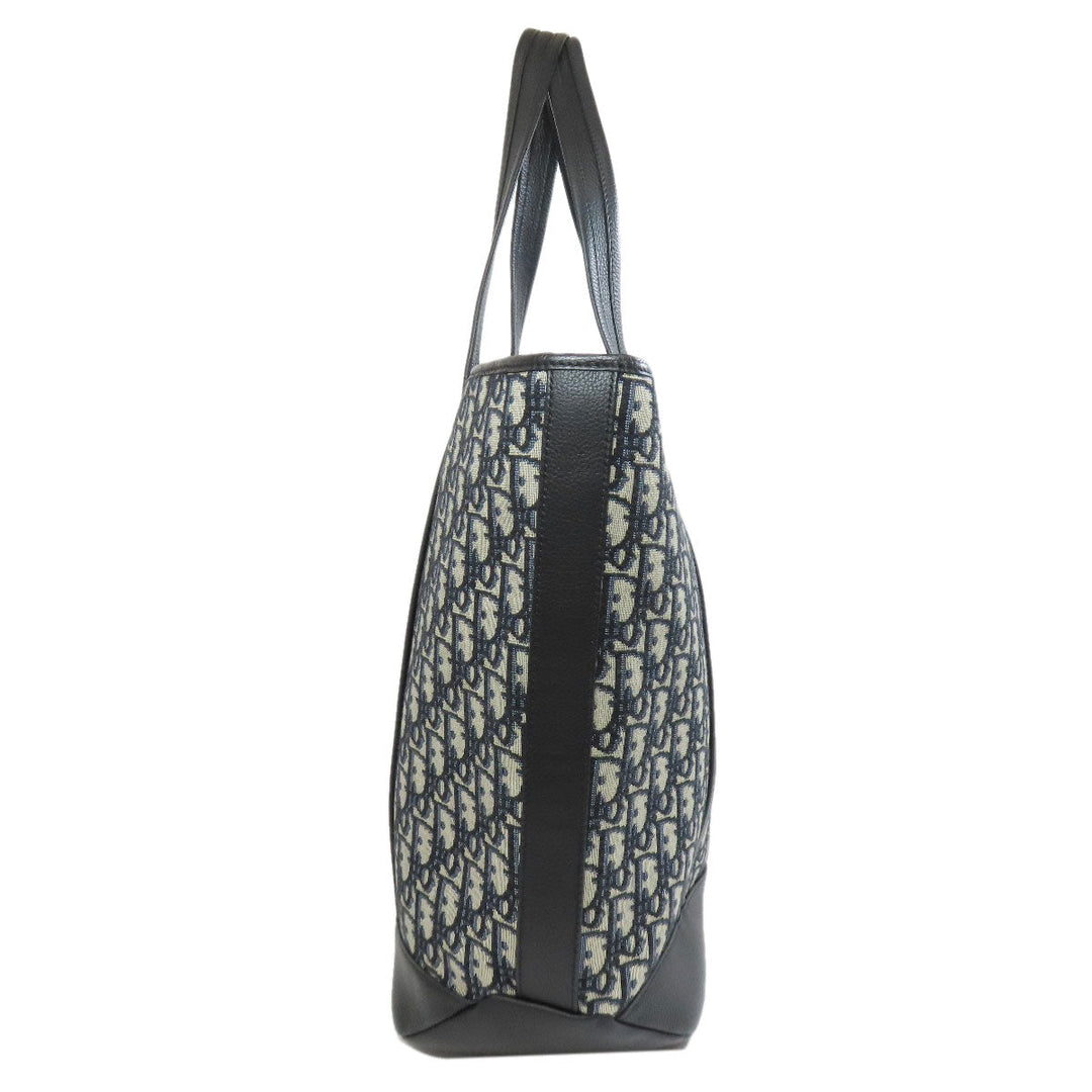 Christian Dior Tote Bag Canvas, Calfskin Navy Oblique 2WAY Women Used Authentic