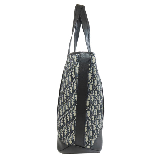 Christian Dior Tote Bag Canvas, Calfskin Navy Oblique 2WAY Women Used Authentic