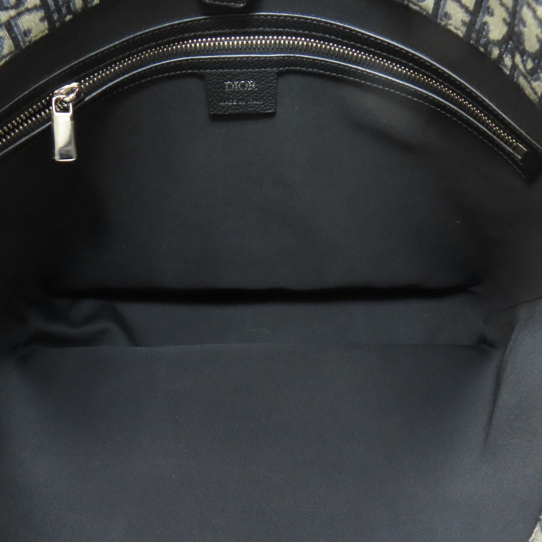 Christian Dior Tote Bag Canvas, Calfskin Navy Oblique 2WAY Women Used Authentic