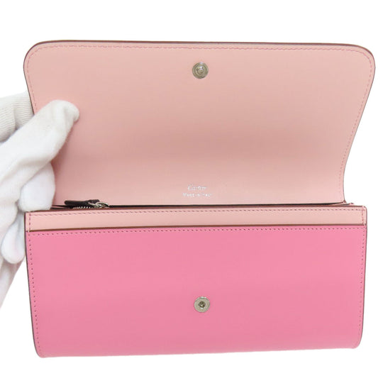CARTIER Long Wallet Purse leather pink Double C Women Used Authentic