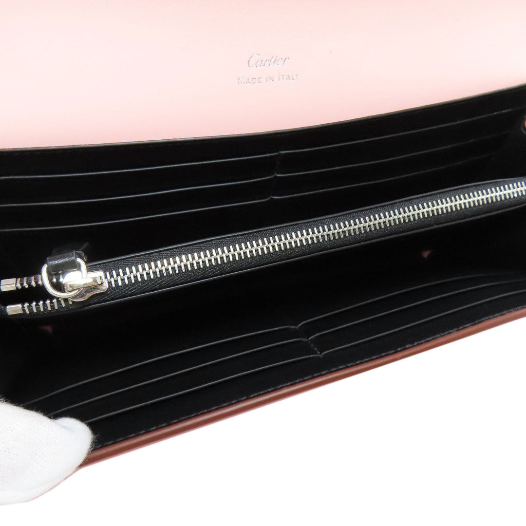 CARTIER Long Wallet Purse leather pink Double C Women Used Authentic
