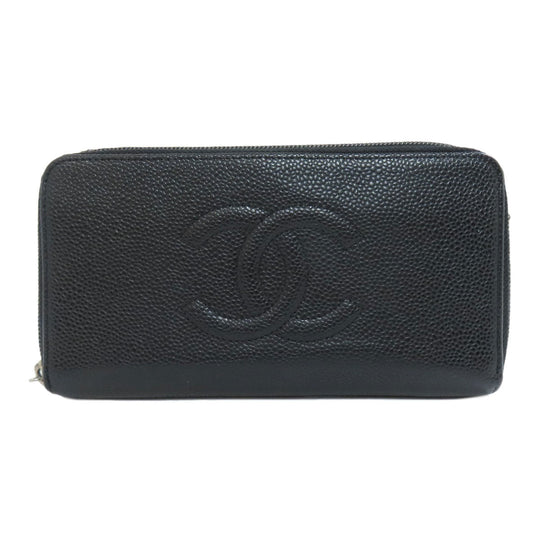 CHANEL Long Wallet Purse Caviar skin black COCO Mark SilverMetal