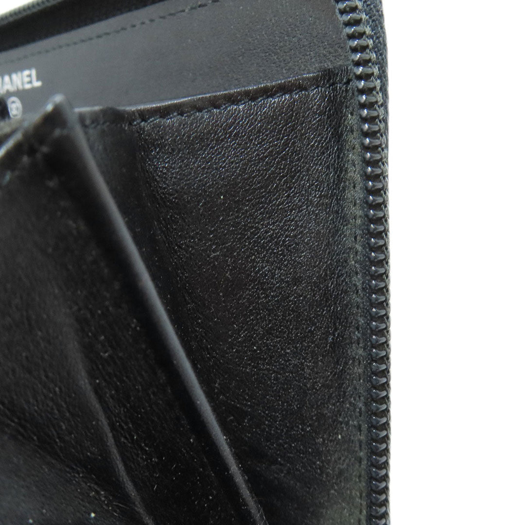 CHANEL Long Wallet Purse Caviar skin black COCO Mark SilverMetal