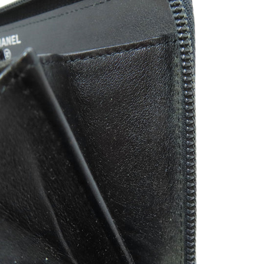 CHANEL Long Wallet Purse Caviar skin black COCO Mark SilverMetal