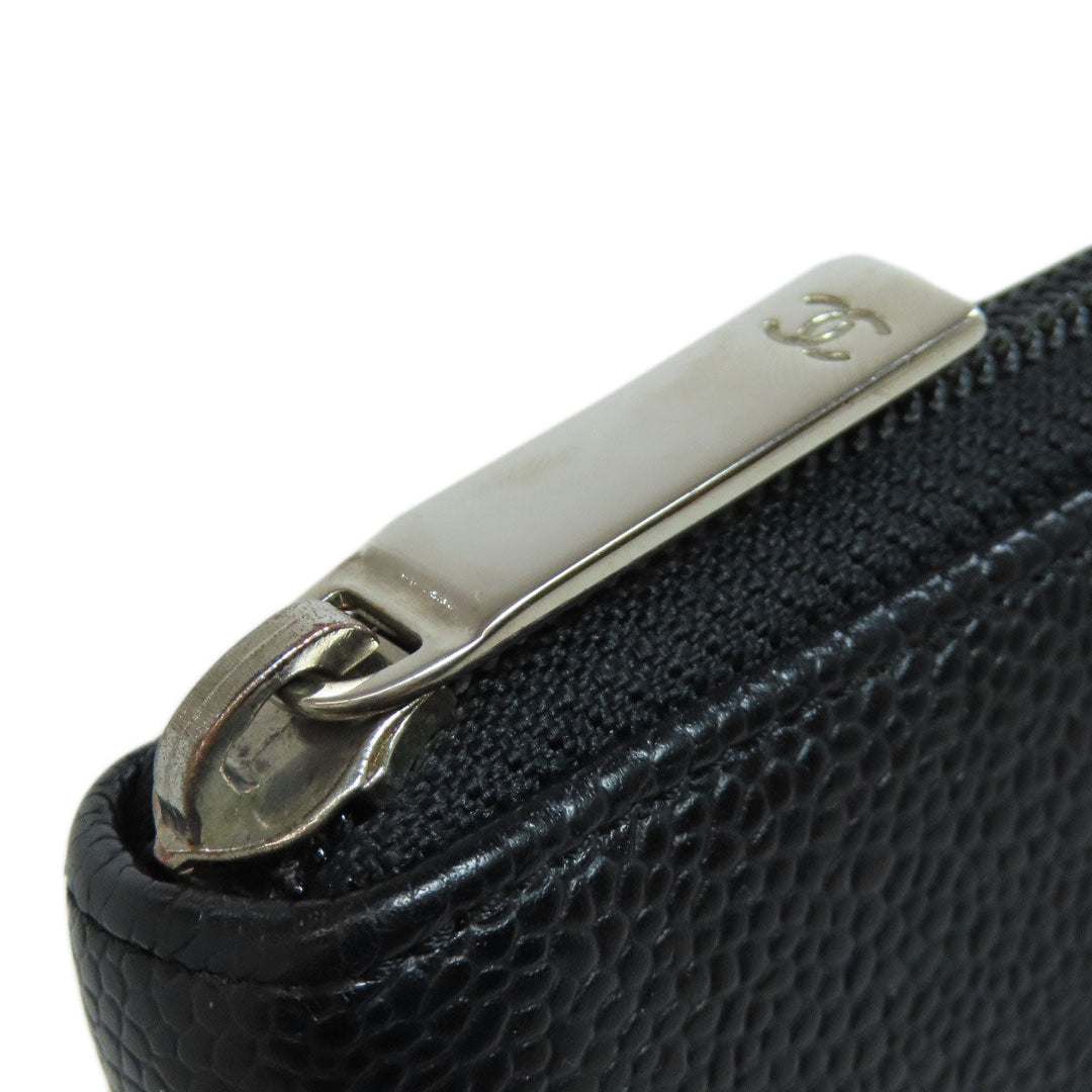 CHANEL Long Wallet Purse Caviar skin black COCO Mark SilverMetal