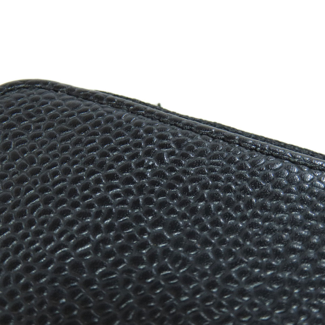 CHANEL Long Wallet Purse Caviar skin black COCO Mark SilverMetal