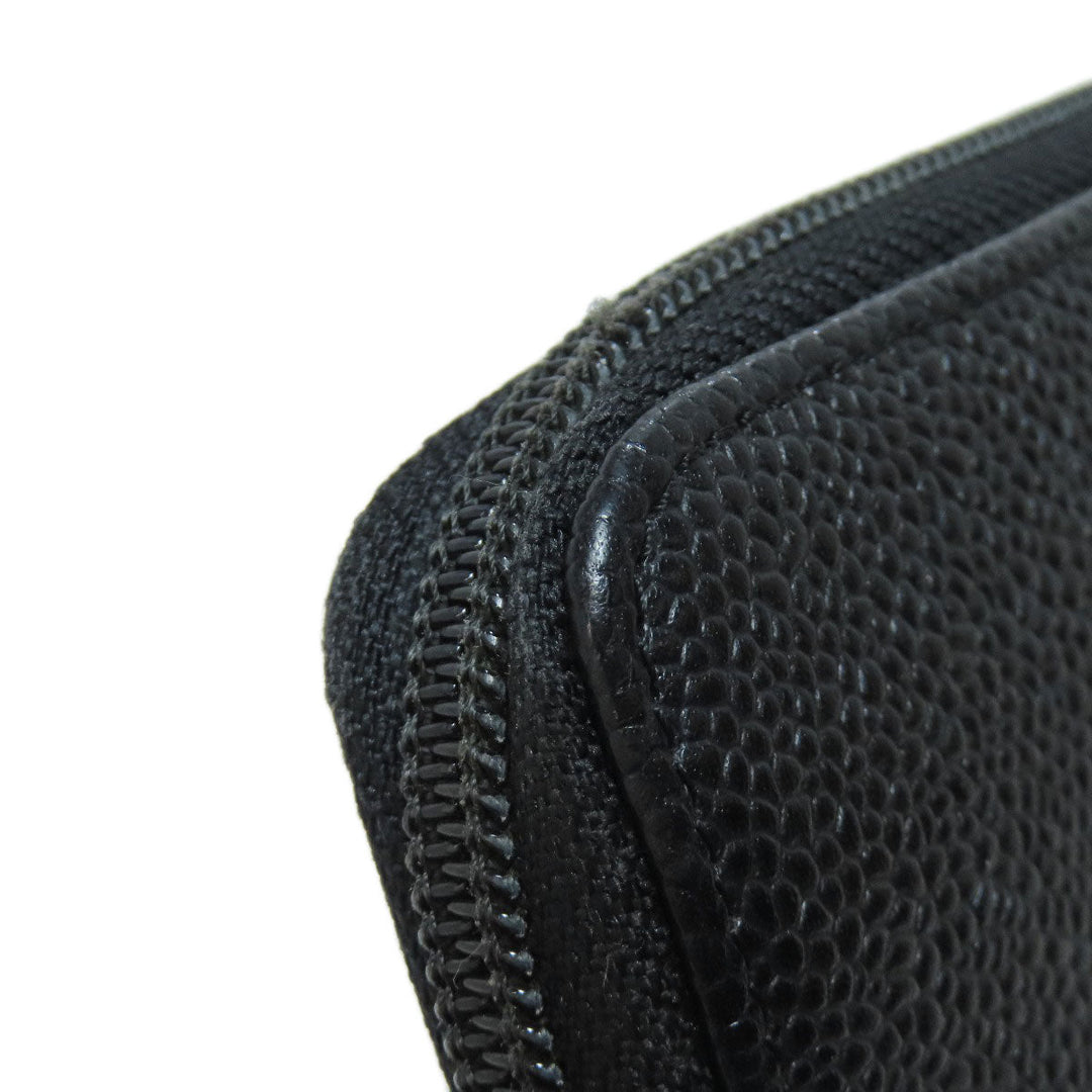 CHANEL Long Wallet Purse Caviar skin black COCO Mark SilverMetal