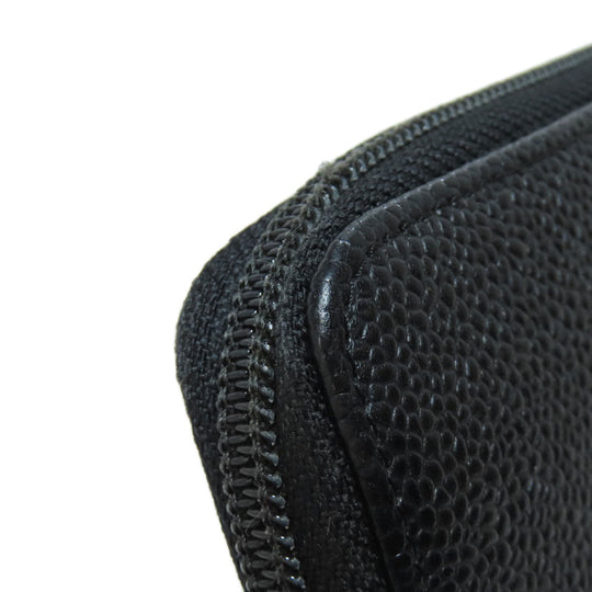 CHANEL Long Wallet Purse Caviar skin black COCO Mark SilverMetal