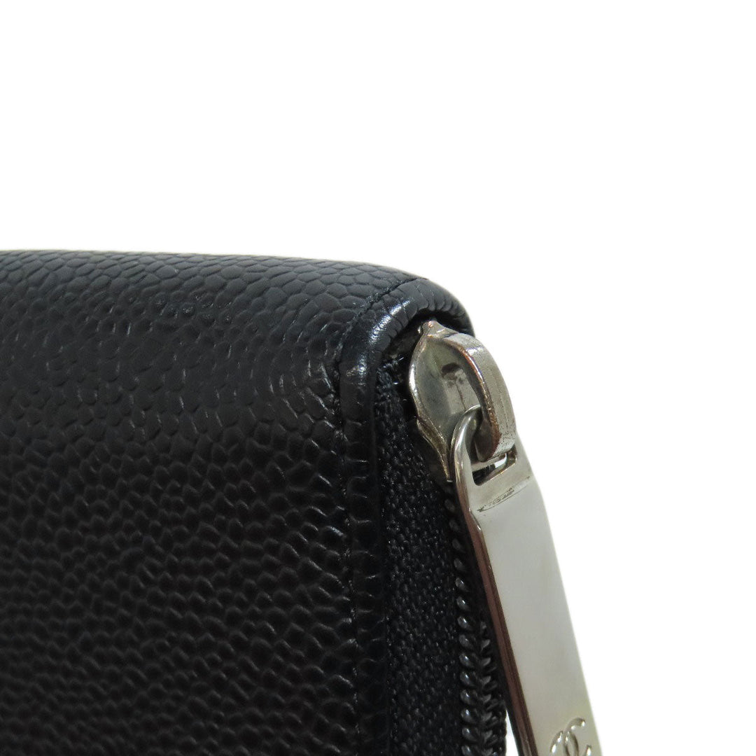 CHANEL Long Wallet Purse Caviar skin black COCO Mark SilverMetal