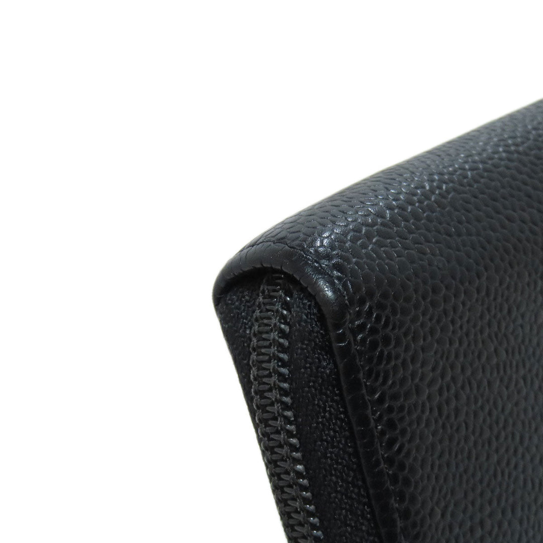 CHANEL Long Wallet Purse Caviar skin black COCO Mark SilverMetal
