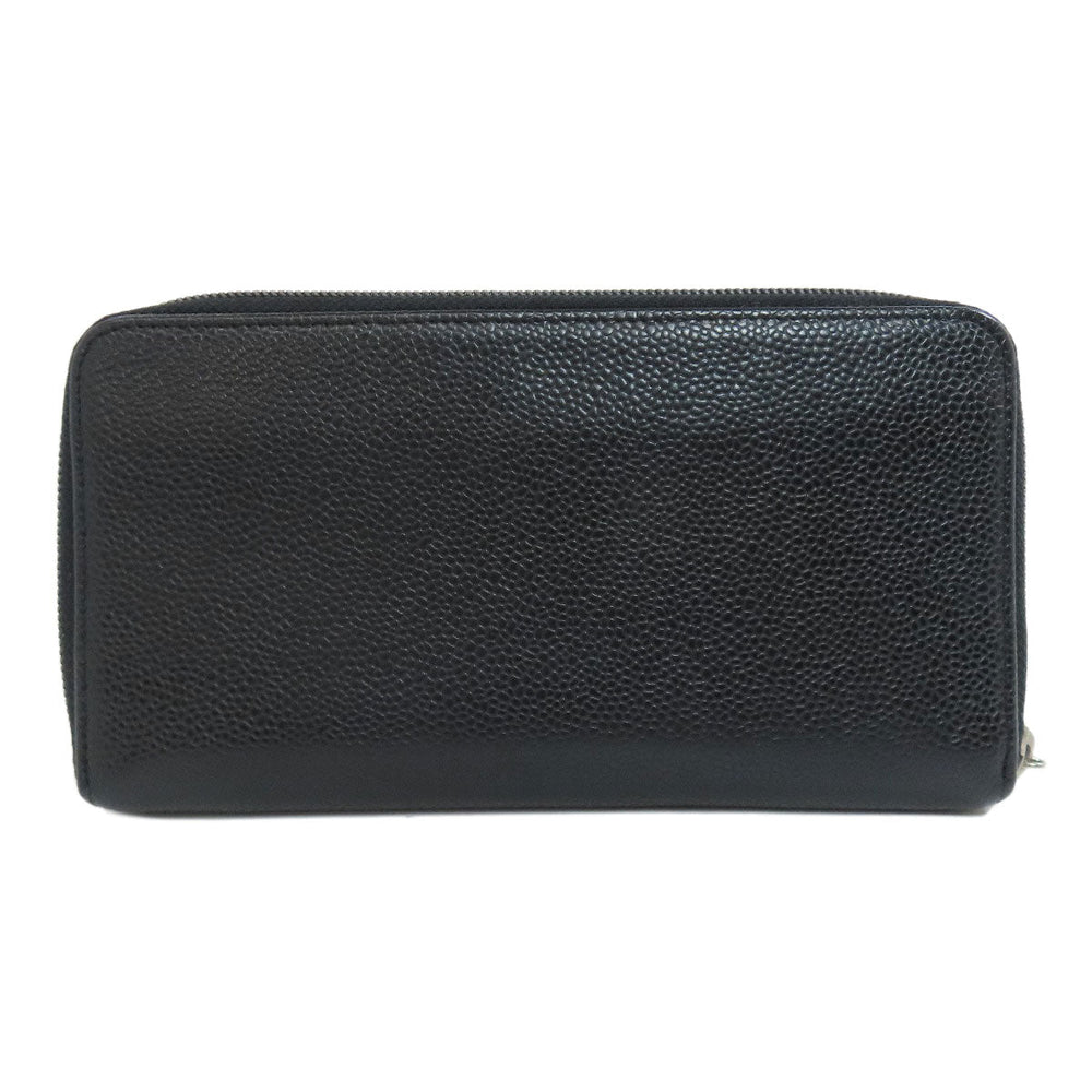 CHANEL Long Wallet Purse Caviar skin black COCO Mark SilverMetal
