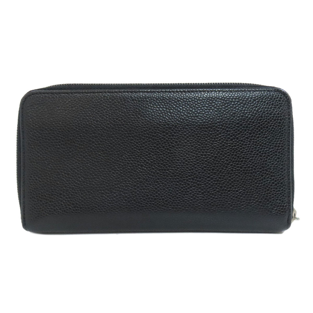 CHANEL Long Wallet Purse Caviar skin black COCO Mark SilverMetal